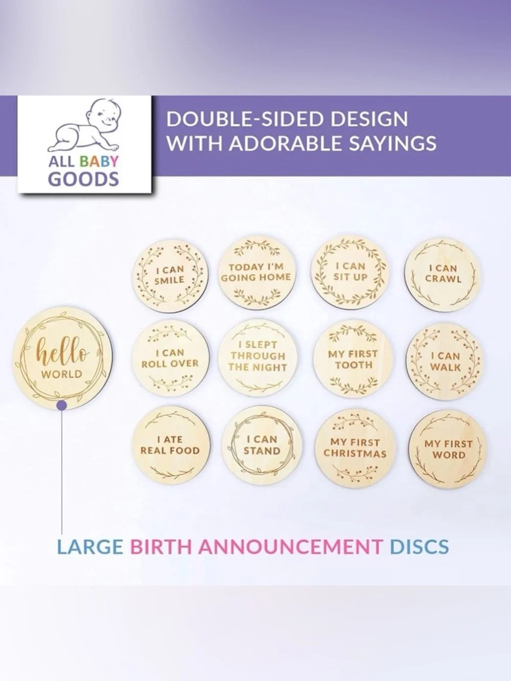 🆕 Neutral Wooden Baby Milestone Discs. Baby Shower Gift. NWT. NIB.
